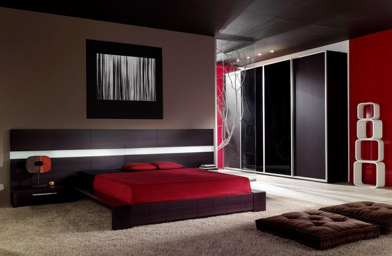 red and black bedroom interiors