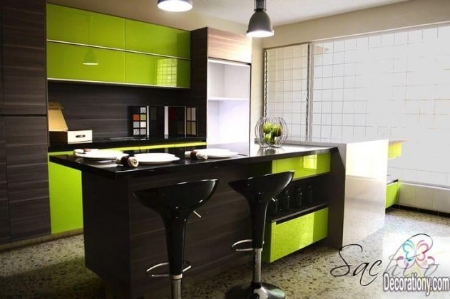 Lime green and brown kitchen colors