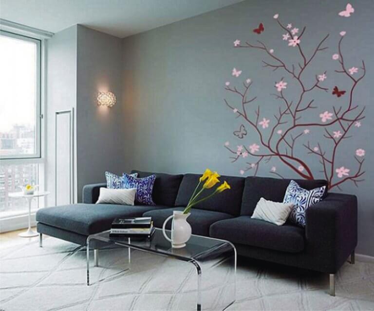 Cute living room wall with wall stickers