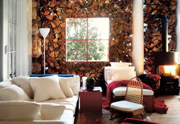 Rustic living room wooden wall