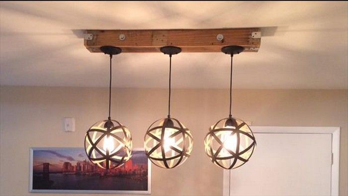 Pallet ceiling DIY light fixtures