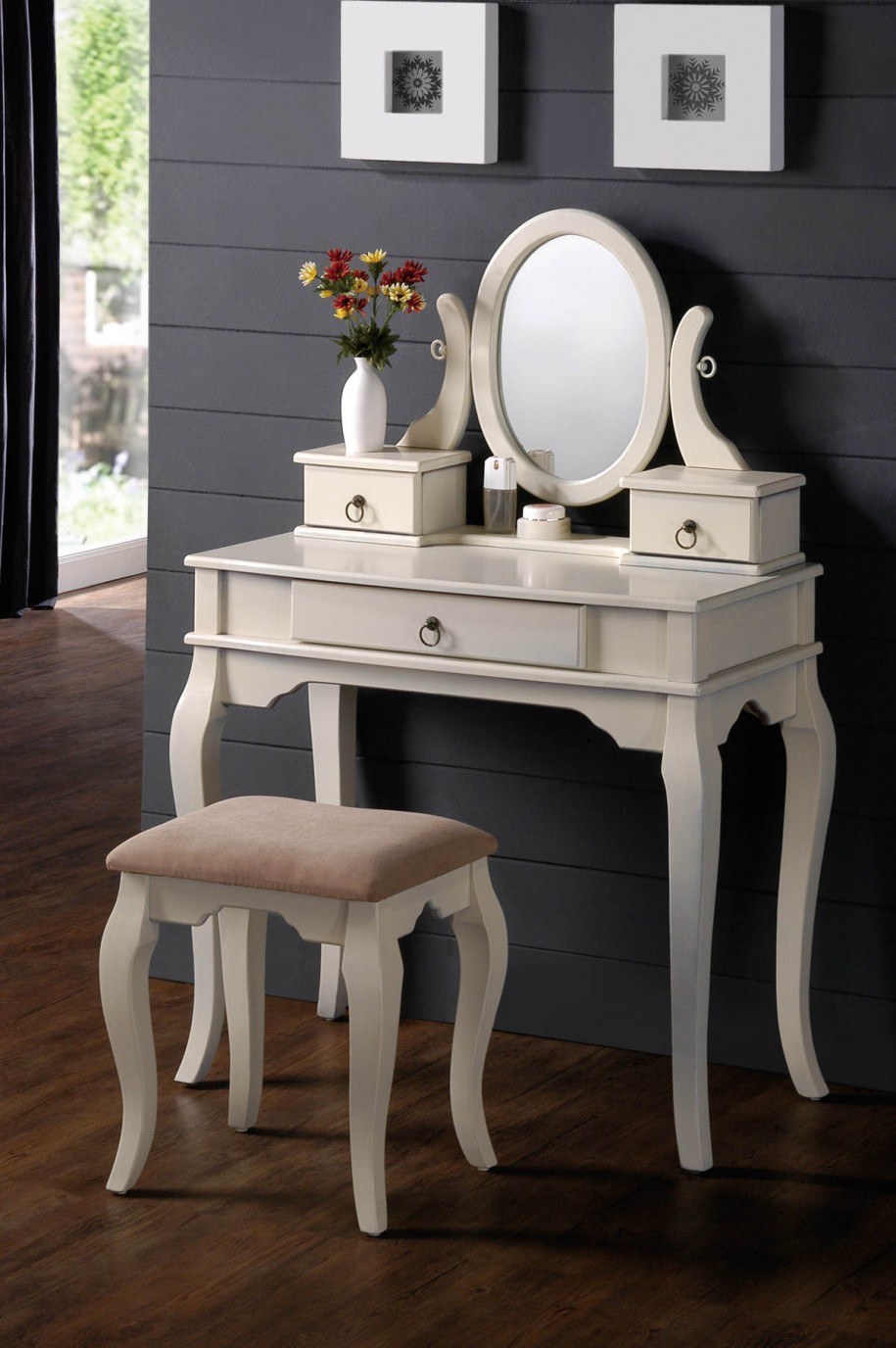Lovely-Sky-Vanity-Table-Jewelry-Makeup-Desk-Bench-Drawer-White-Solid-Wood-and-Small-Chair-915x1376