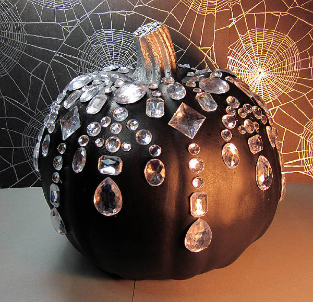 Outdoor Halloween Decorations for Black paint pumpkin with diamonds