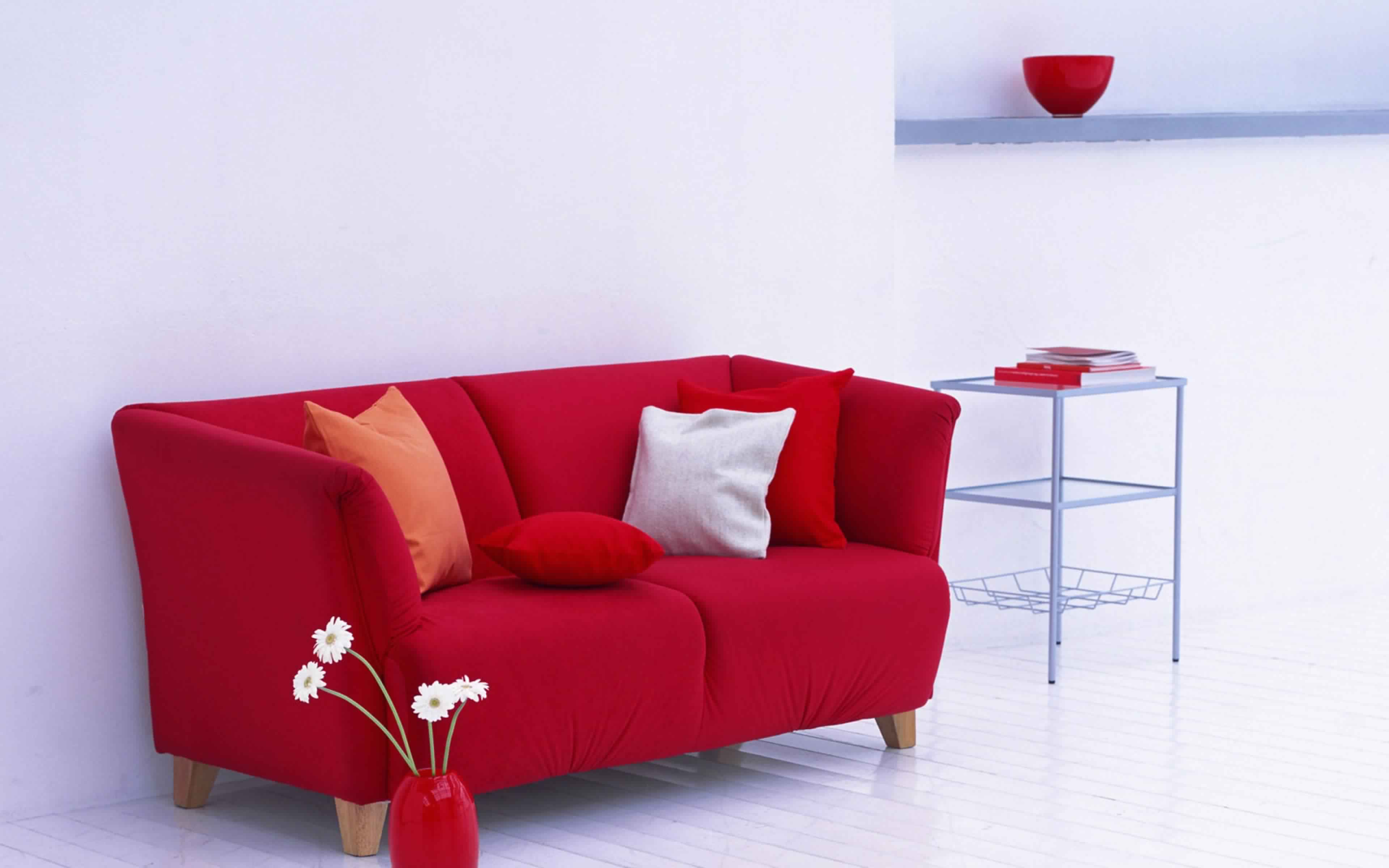 Small Sectional Sofa in wonderful red color and few cushions