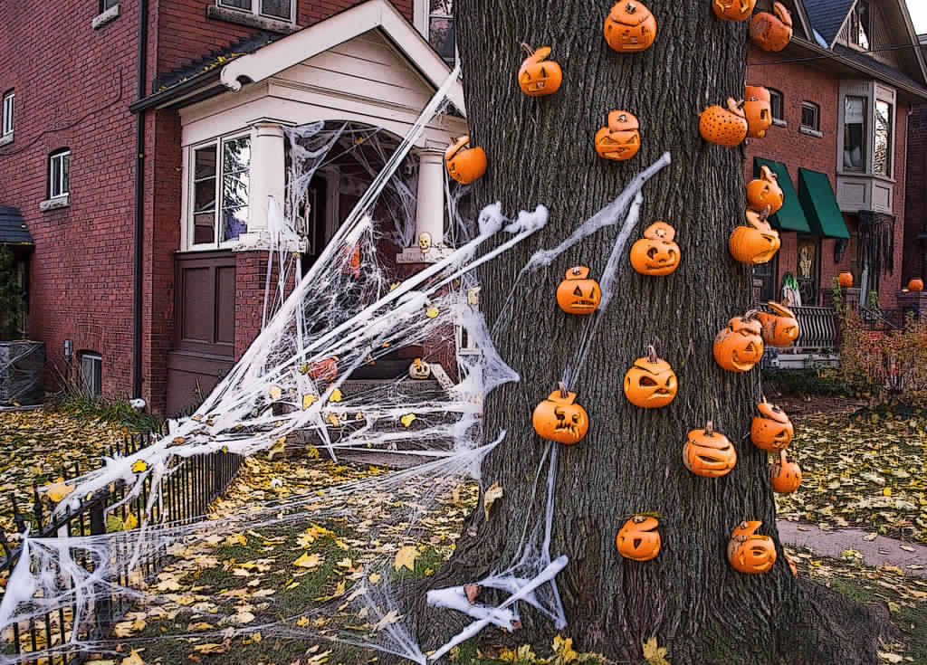 Outdoor Halloween Decorations Stuck to the tree
