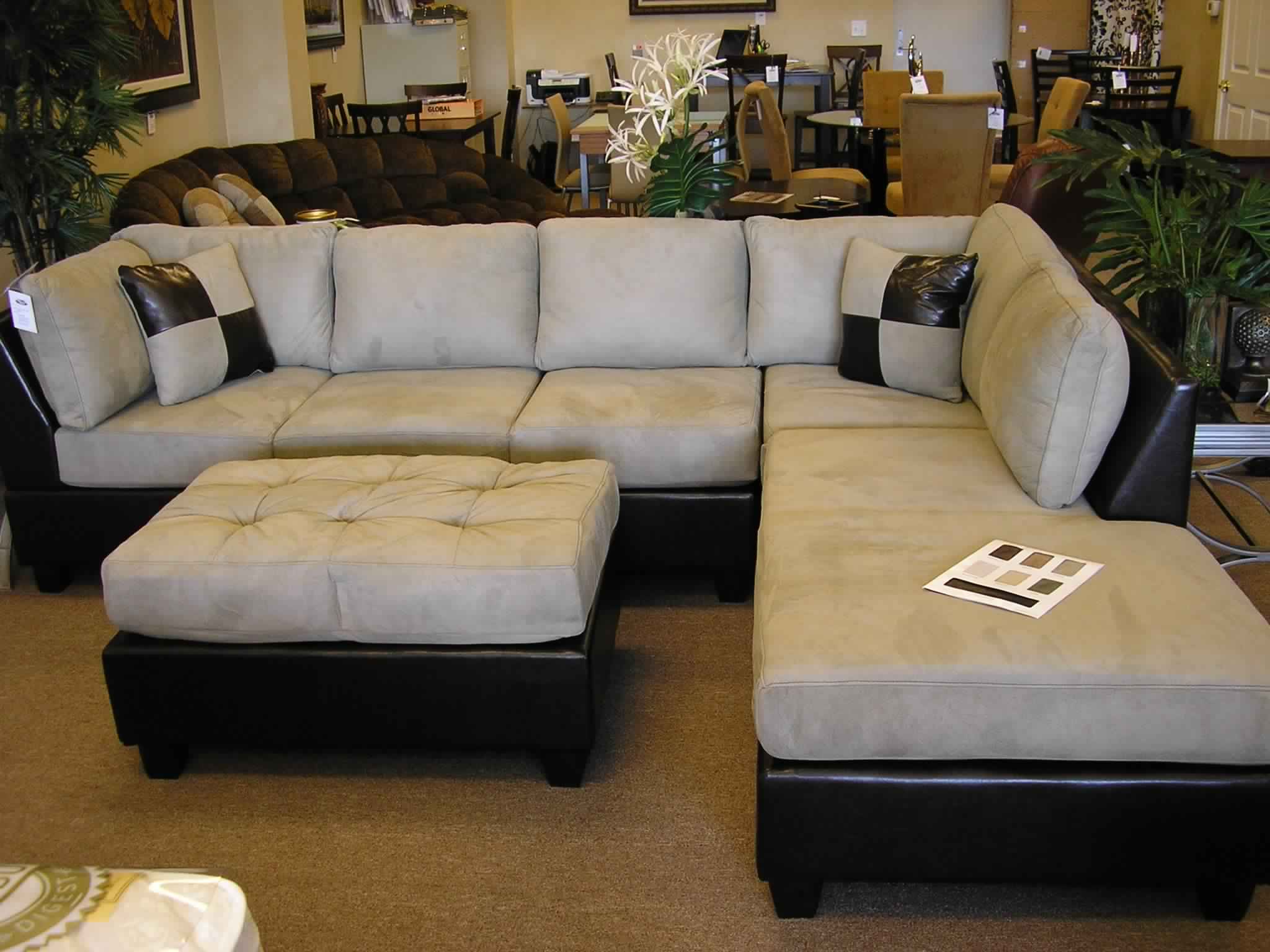 Small Sectional Sofa in moicrofiber with leather chaise lounge