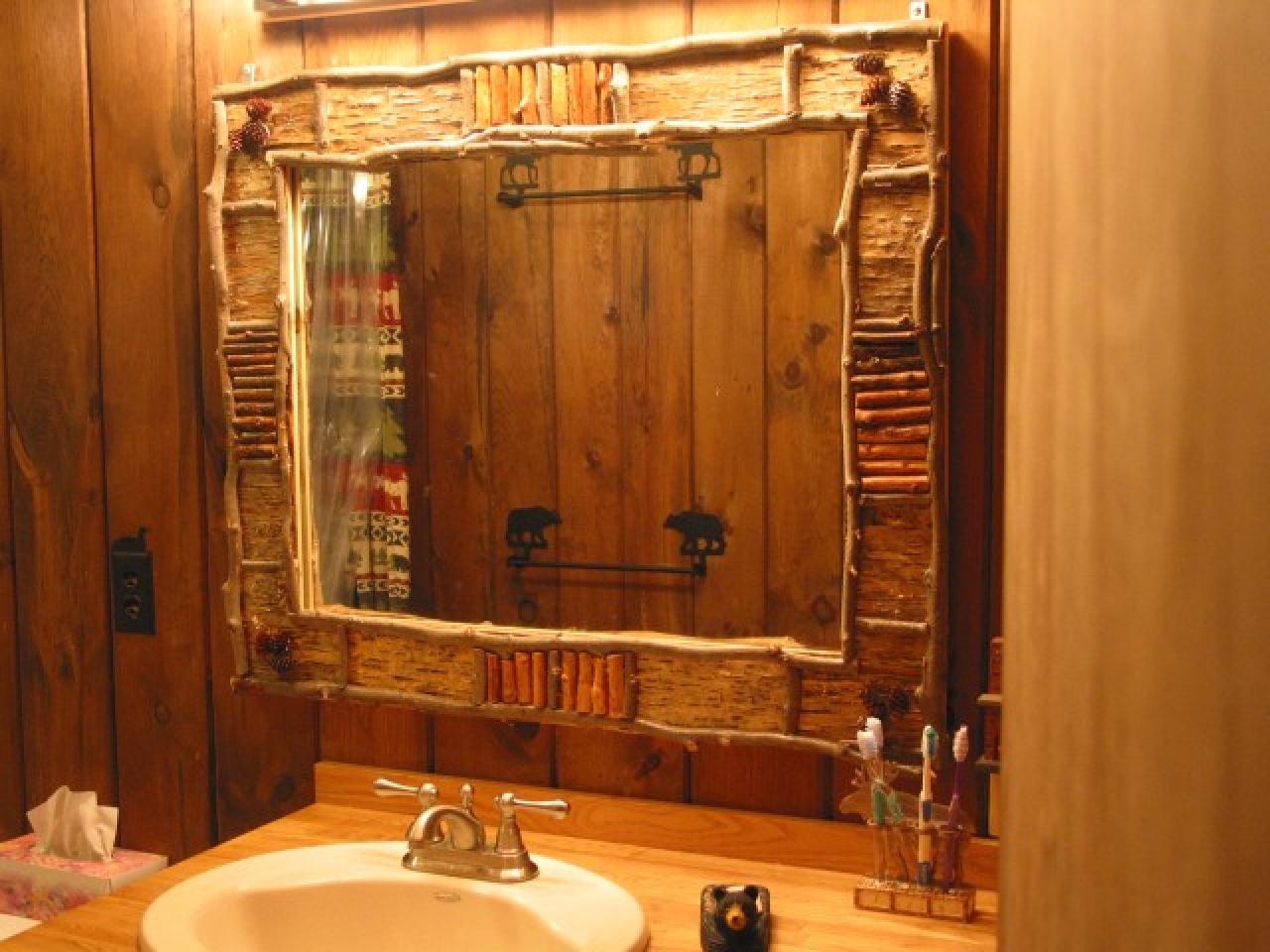 Rustic Bathroom Ideas-Accessories Rustic Bathroom Mirror Cabinet With Stone Counter