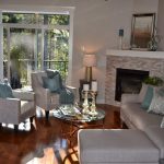 Living room with corner fireplace