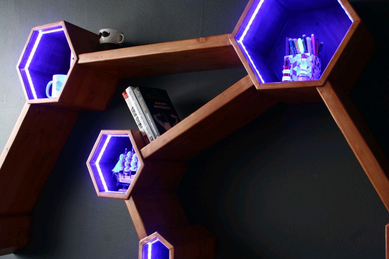 Hexagonal Wall Shelf - Lighting hexagonal shelf