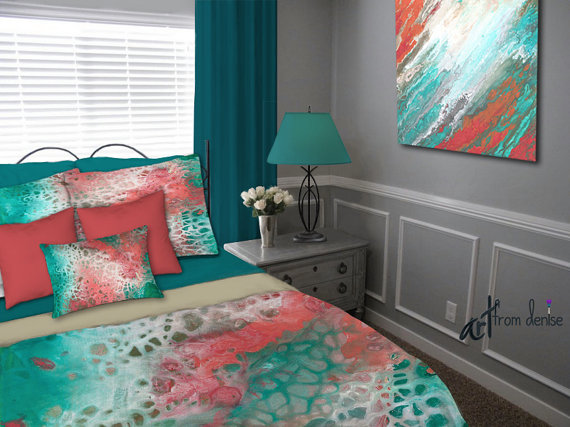 Aqua and coral bedroom ideas